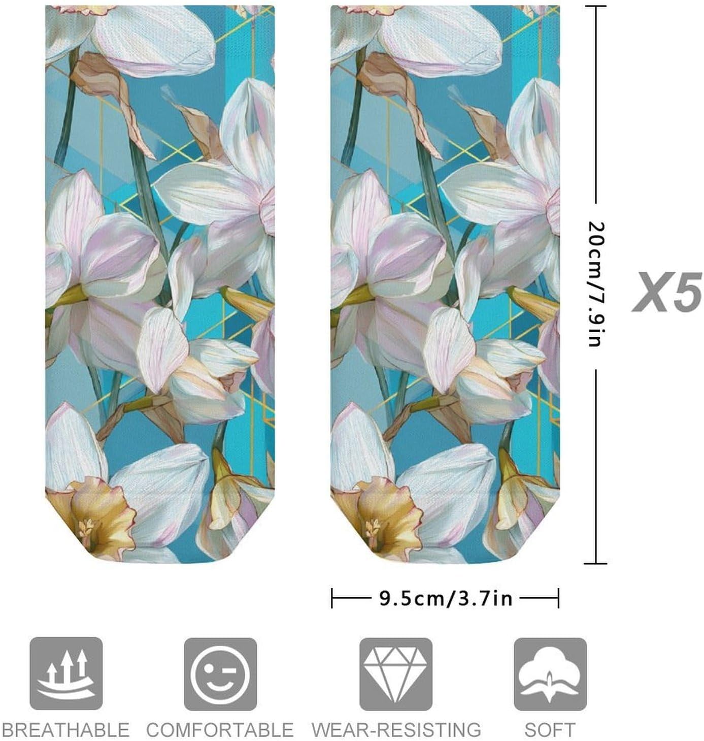 Daffodils Flower Geometric Art No Show Ankle Socks Low Cut Non Slip Flat Boat Line 5 Pairs Set