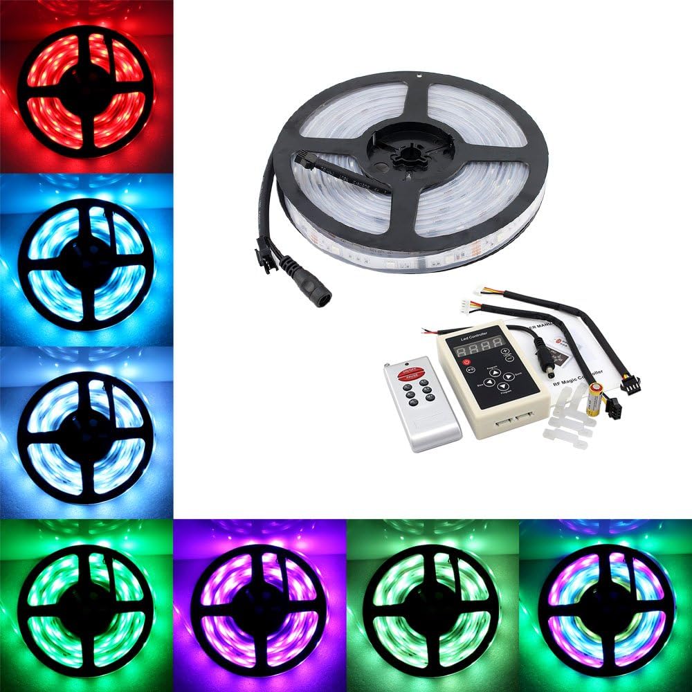 5M 16.4ft 150LEDs SMD 5050 Waterproof IP67 6803 IC Chip Dream Magic Color Changing RGB LED Strip + 133 Color Change RF Remote Controller