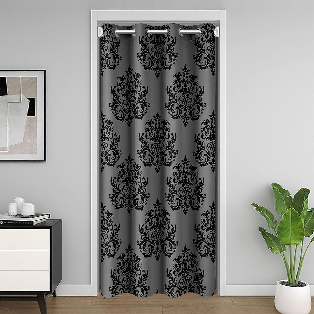 Rideau de porte en damas noir style européen pour décoration moderne