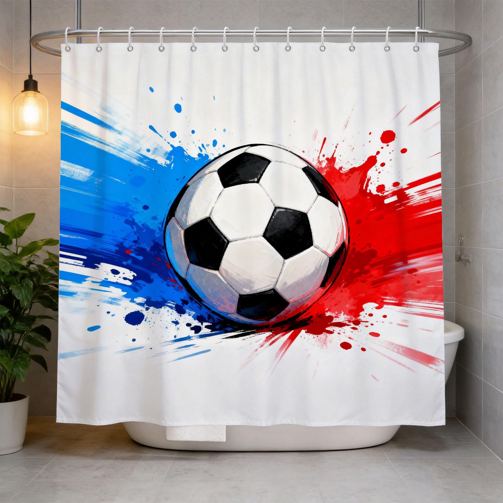 Hongduo 3D Dynamic Soccer Shower Curtain for Stalls Bathtubs Sports Theme Bathroom Decor Shower Curtain Set Polyester Fabric Waterproof 180x180cm/71X71 Inch with Hooks