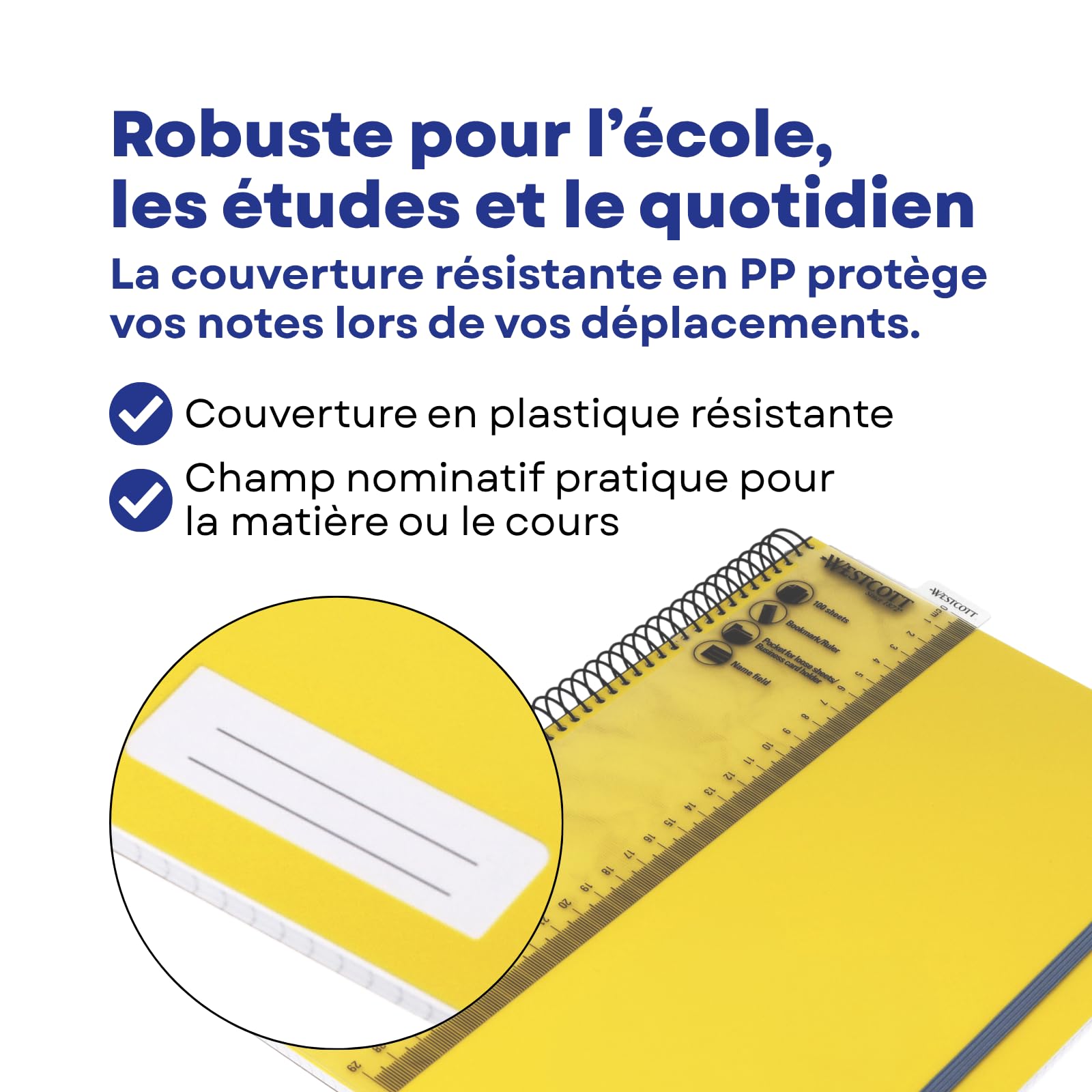 Westcott Cahier spirale PP A4 quadrillé Jaune (Lot de 4)