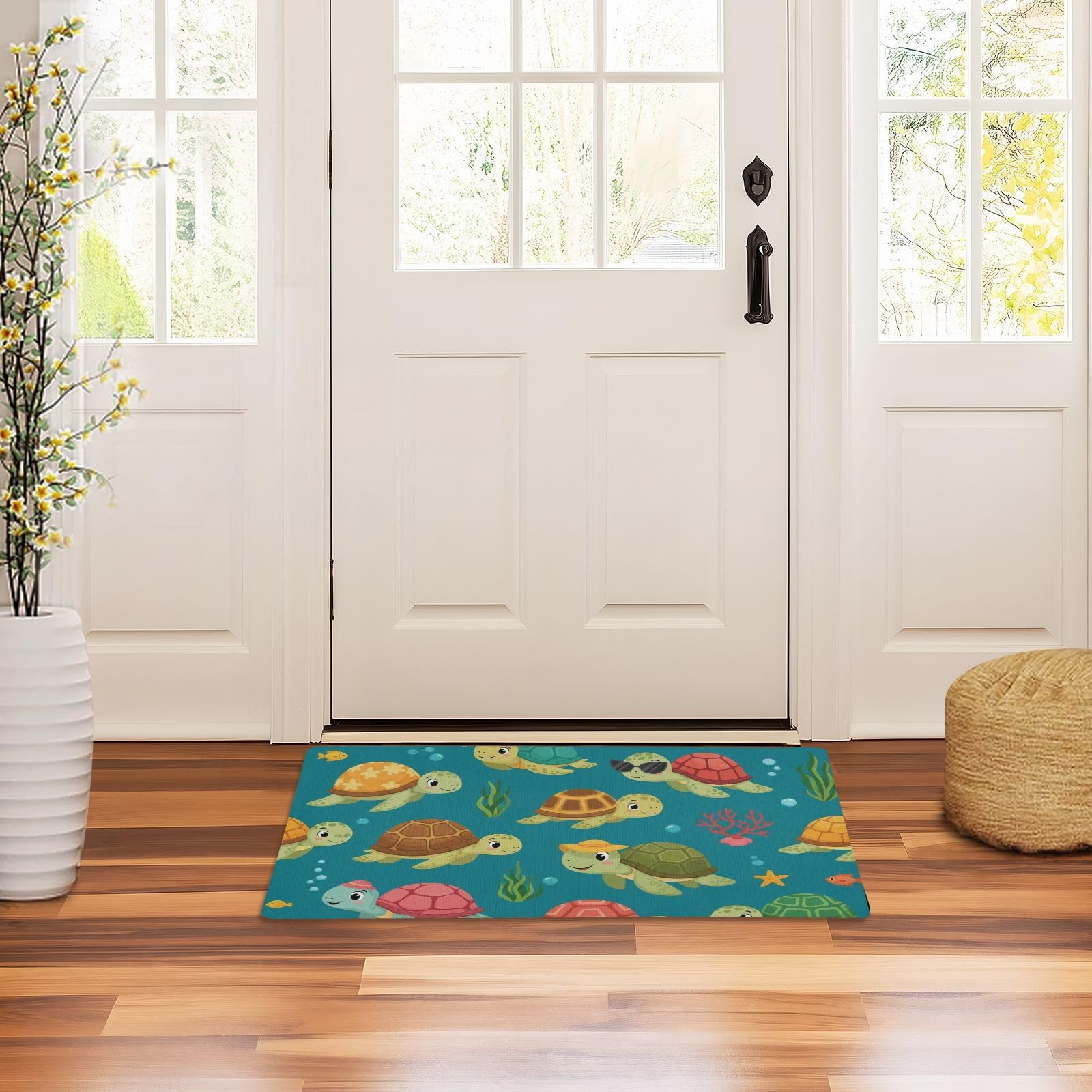 Tapis de porte d'entrée 81x51 cm antidérapant motif tortues