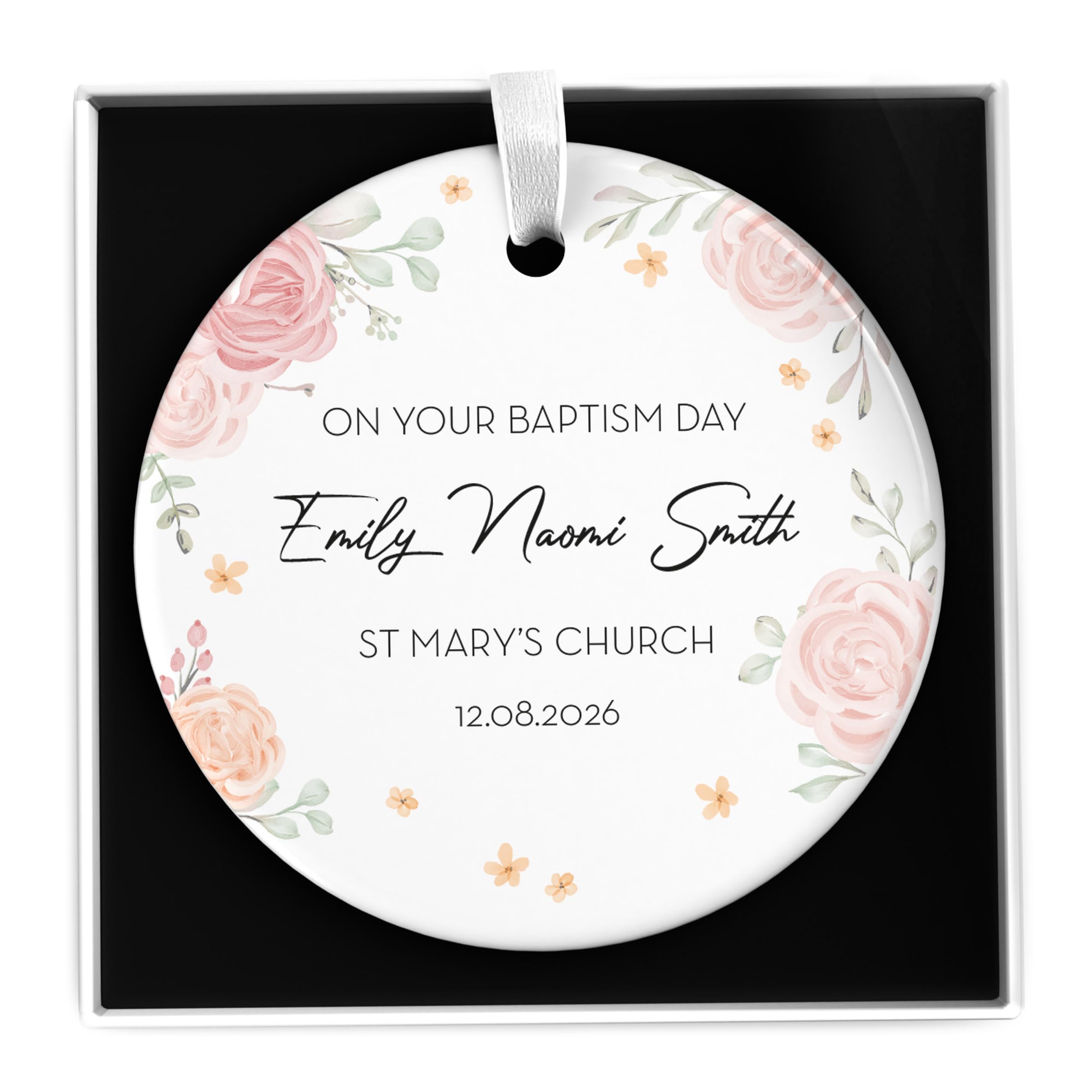 Beecreative Baptism Gifts For Girls, Older Children, Women Personalised - Baptism Day Keepsake - Baptised Gift For Her - Ceramic Ornament With Gift Box