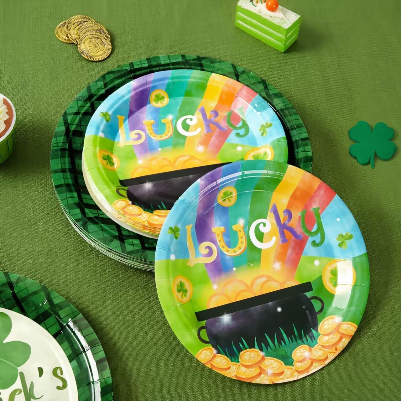 48pcs St.Patricks Paper Plates Set 24 Guests St.Patrick's Day Disposable Plates for St.Patrick Day Spring Party Cake Plates Dinner Plates Party Plates, Lunch Dessert Plates 9" Plates 7" Plates