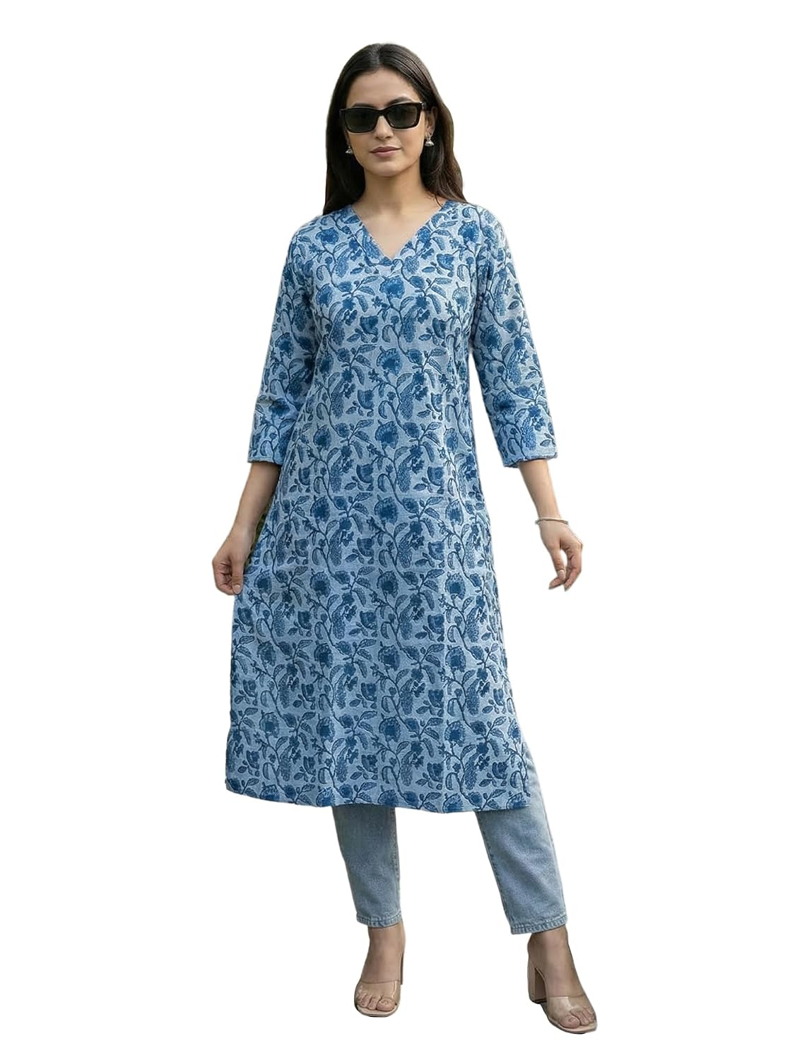 INDO ERA Women's Blue Cotton Floral Printed Kurta - Review, Price and Buying Guide
