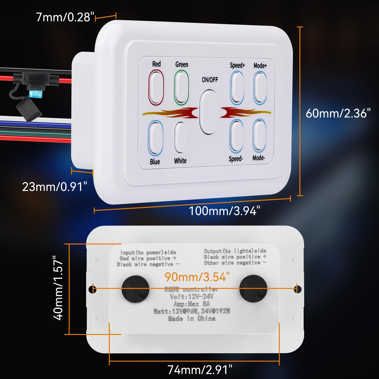 RVZONE Controlador de luz LED RGBW, interruptor LED de 4 canales, regulador RGBW, interruptor de atenuación de panel montado en la pared, para lámparas LED de 12/24 V 8 A con función RGBW