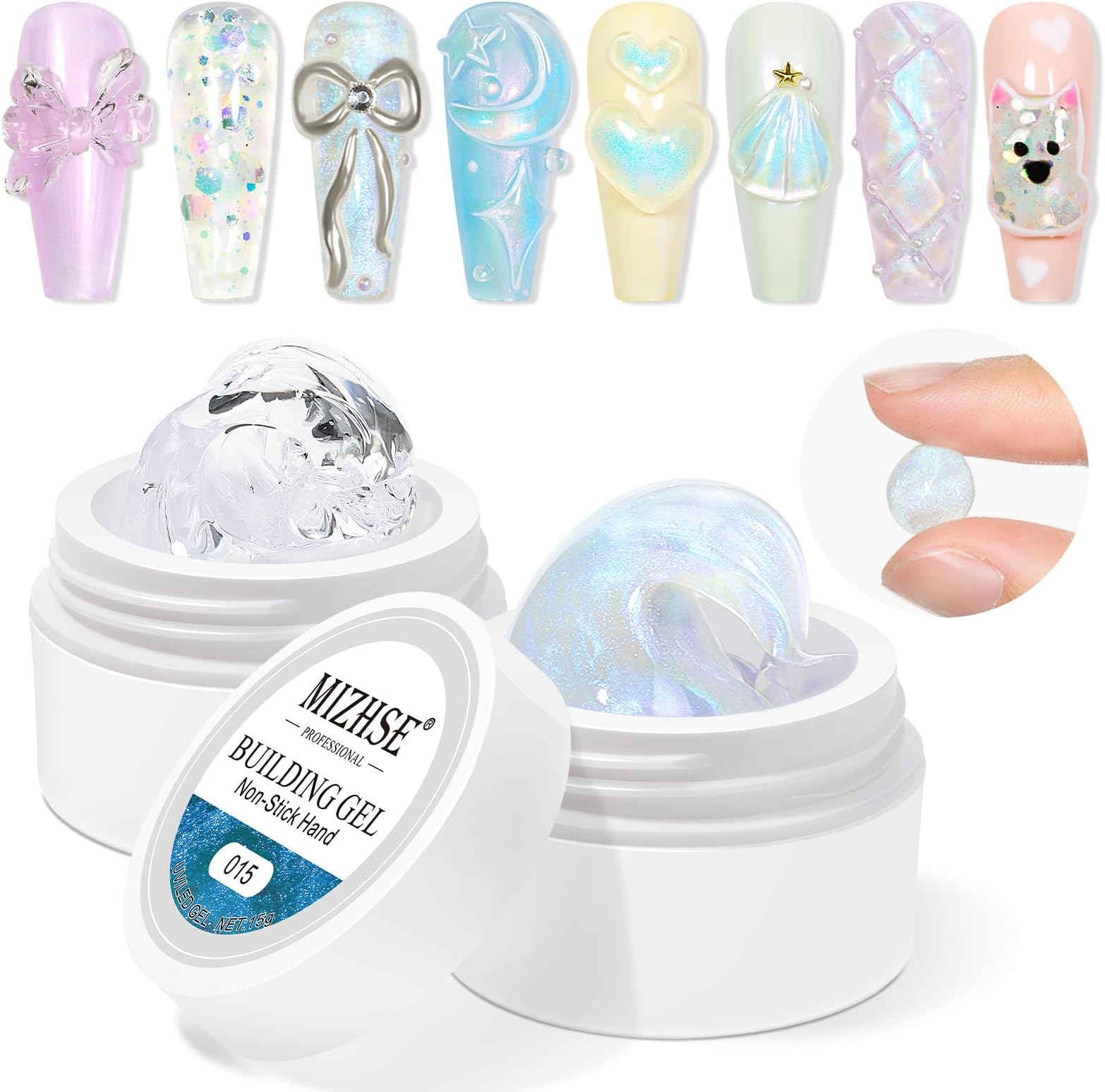 Non-Sticky Solid Builder Gel, Aurora Blue and Clear Sculpting Gel for Nails, Mermaid Pearl Building Carving Modeling Hard Extension 3D Nail Art Salon Home DIY