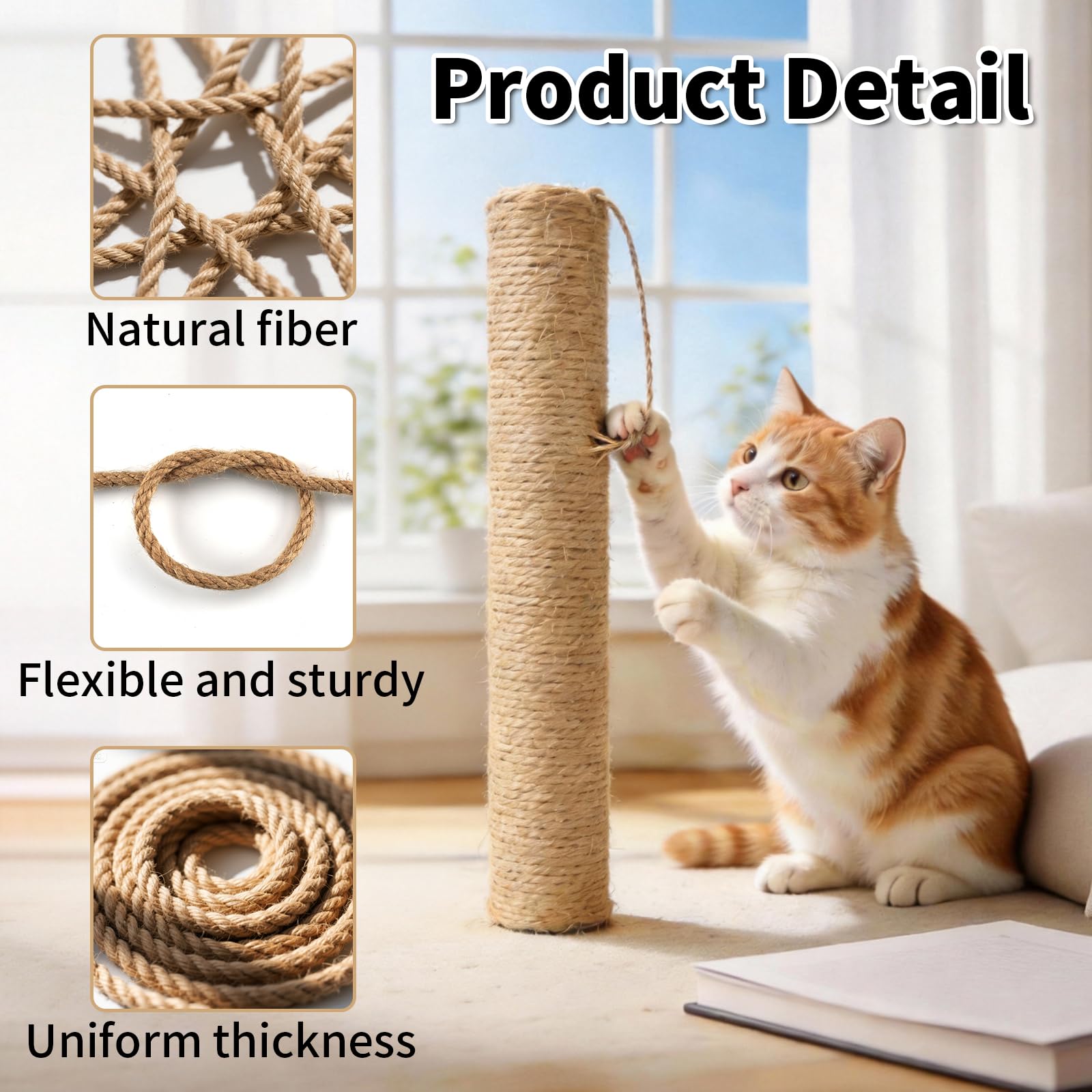 Foymlon 2 Piezas Cuerda de Yute, 6mm × 50m Cuerda Rascador Gatos, Cuerda Sisal es Adecuada para Rascadores de Gatos DIY, Accesorios para Gatos, Artesanías y Decoración del Hogar — view 4