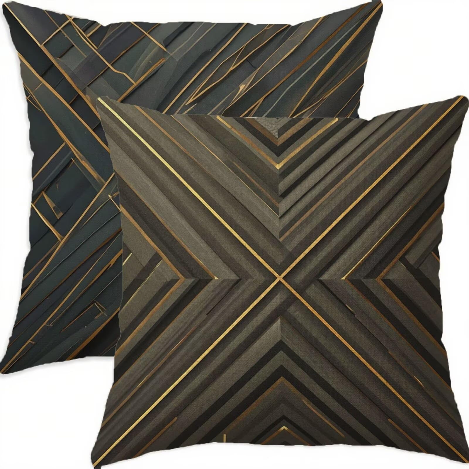 Housse coussin 65x65cm aspect lin gris de qualité supérieure avec motif géométrique