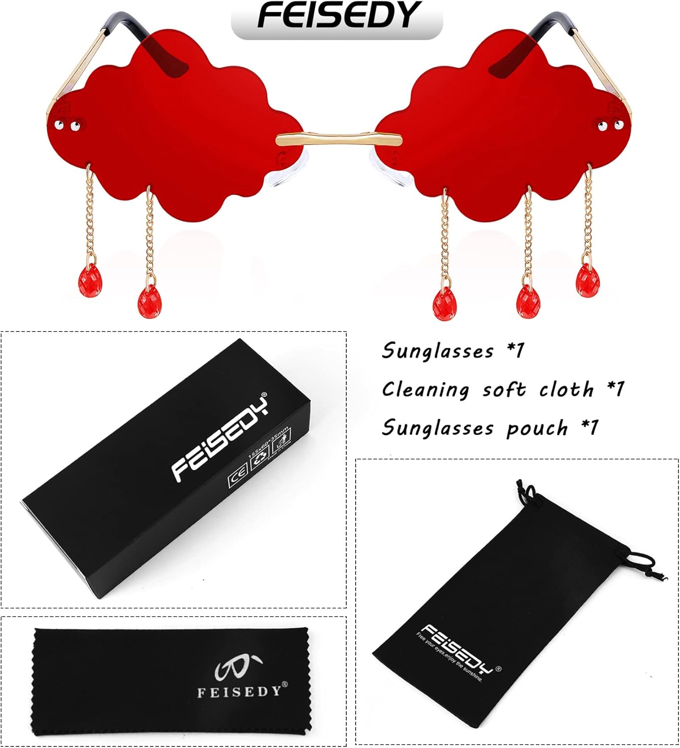 FEISEDY Retro Dripping Cloud Shaped Tassel Sunglasses Rimless Women Funny Party Disco Eyewear B2834 - Image 6