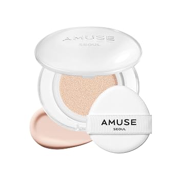 AMUSE SEOUL Ceramic Skin Perfector Cushion Foundation 1 PORCELAIN, Flawless Coverage, Semi Matte Glow, Long Lasting, Lightweight Satin Finish, Vegan, Korean Beauty Makeup 15g