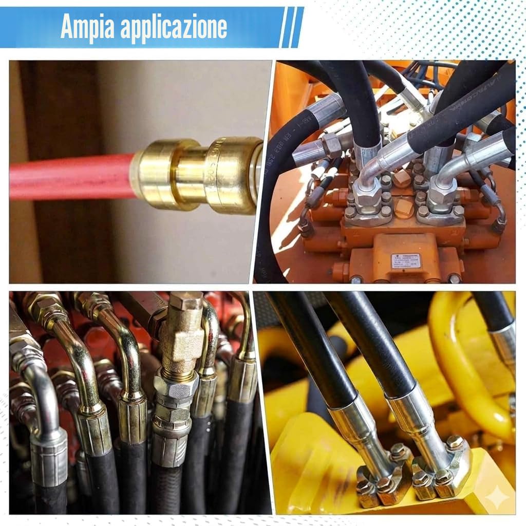 Kit crimpatrice per tubi oleodinamica Professionale | Forza 2000kN | 8 Matrici (10-30mm²) per Tubi R1/R2 da 1/4" a 1" | Crimpatrice per Riparazioni Auto, Agricole e Industriali | Certificato CE.