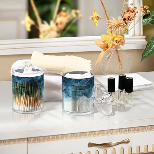 Vista 28 de Paquete de 2 recipientes de almacenamiento de mármol turquesa para baño, juego de tarros de boticario de plástico acrílico, organizador