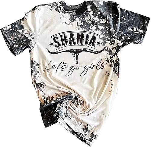 Retro Western Bull Skull Cow Hide Bleached Shirt Women Country Music Shirt Cute 