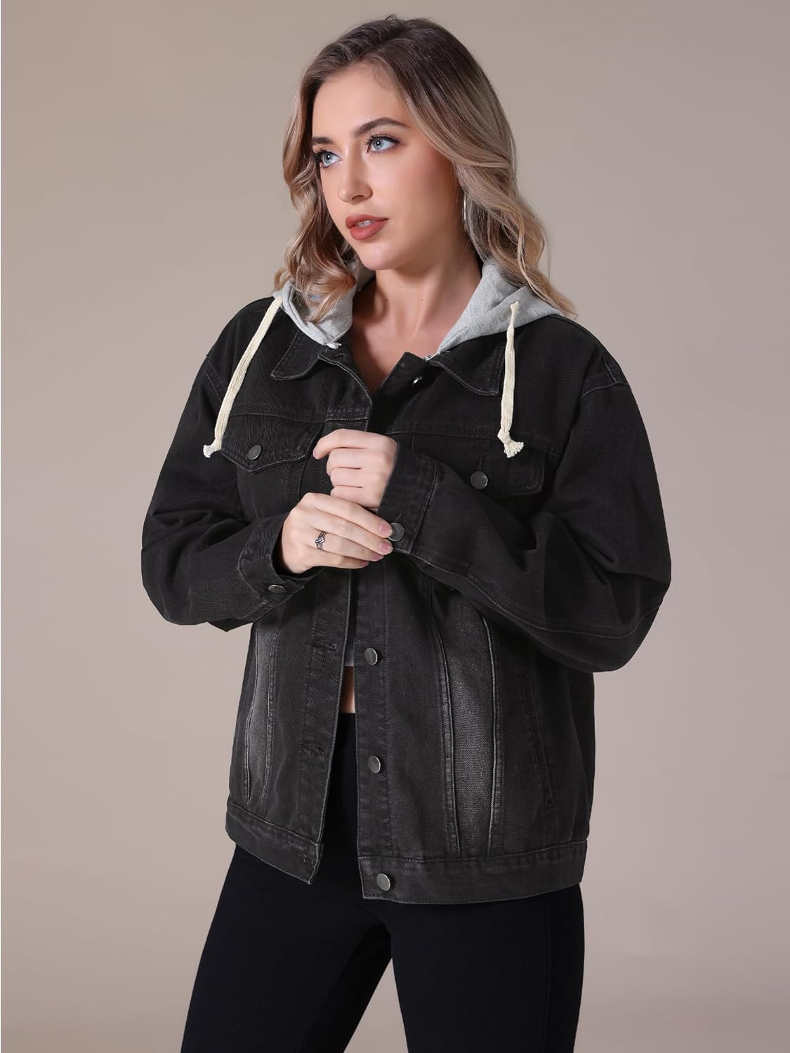 Women's Denim Jacket with Hood Oversized 2025 Fall Casual Hooded Jean Jacket - Image 2