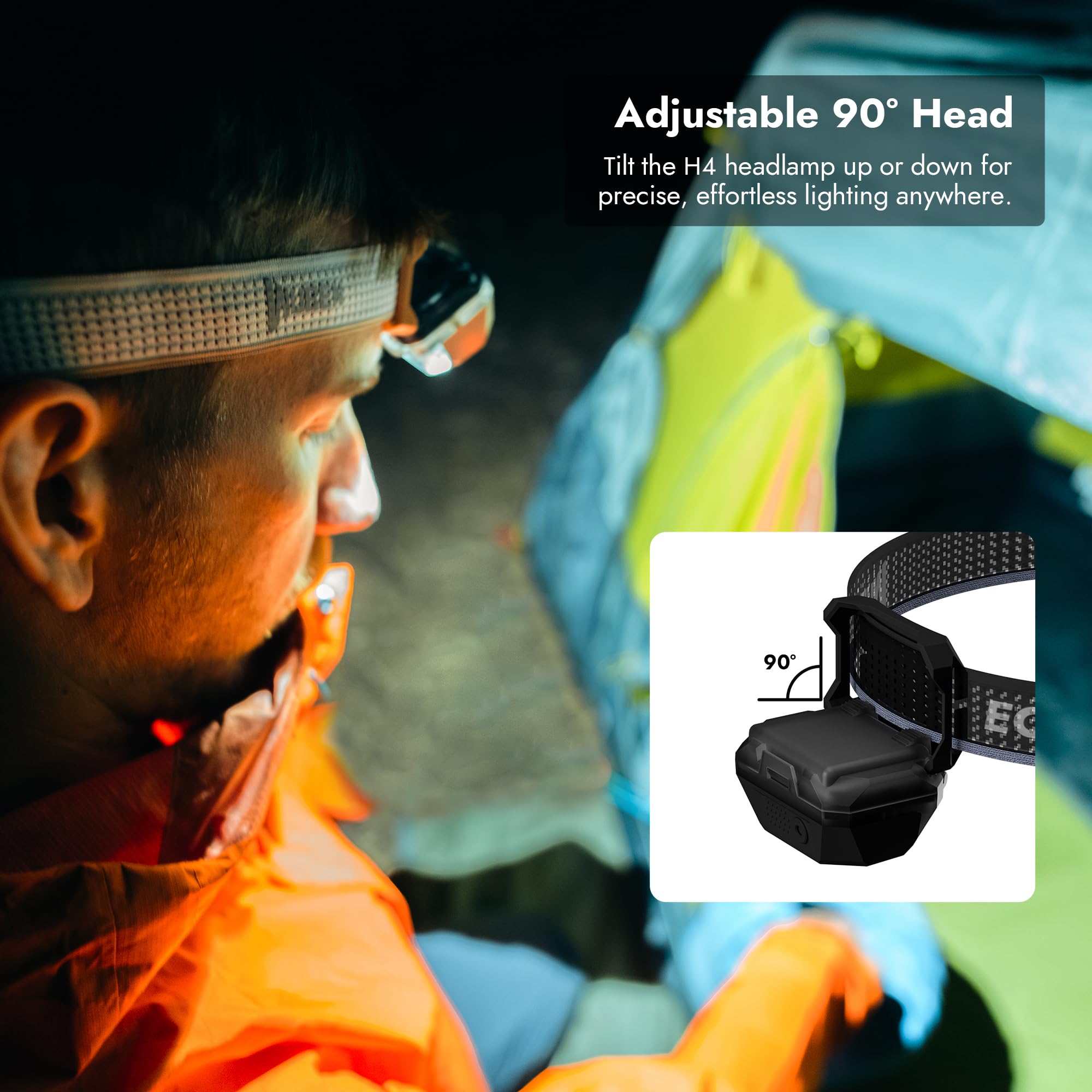 WUBEN Linterna frontal H4 recargable, 800 lúmenes, linterna frontal impermeable IP68 con sensor de movimiento, linterna frontal con 10 modos con luz roja, para camping, correr, pesca y senderismo