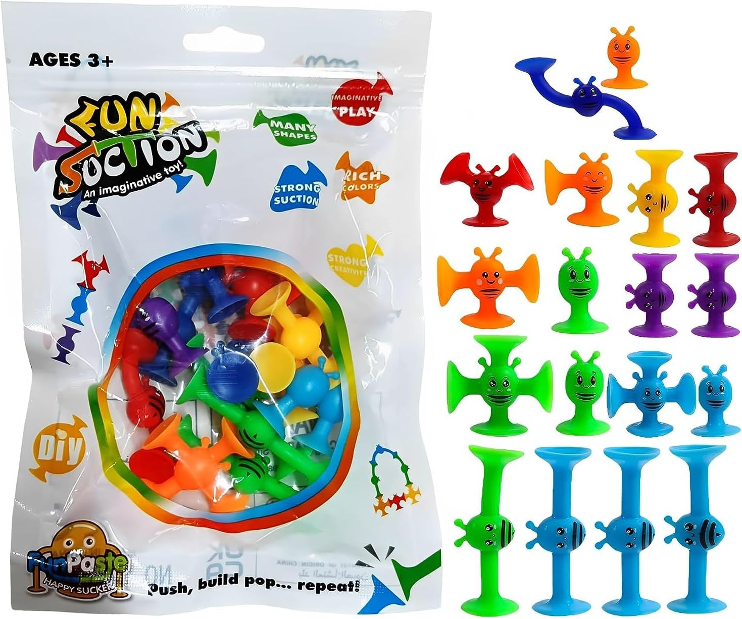 MONKEYTAIL Pop Suction Fidget Toys | DIY Construction Set Silicone Building Blocks Darts Sucker Fun Bath/ Travel Toys for Kids of All Age Group