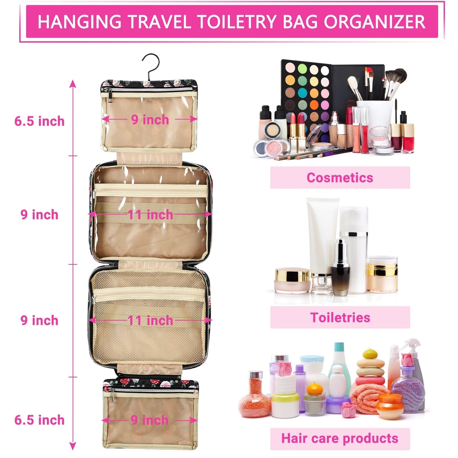 Borsa da toilette da viaggio Borsa da toilette for donna, borsa viaggio sospesa, impermeabile for articoli toeletta for e uomo con gancio for appendere