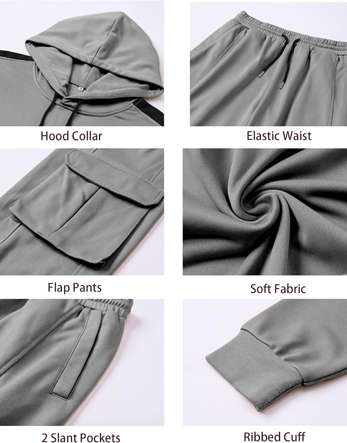 Babioboa Men's Tracksuit 2 Piece Hoodie Sweatsuit Jogging Suit Cargo Pant Set Warm Up Suit Workout Gym Set Fall Outfit - Image 5