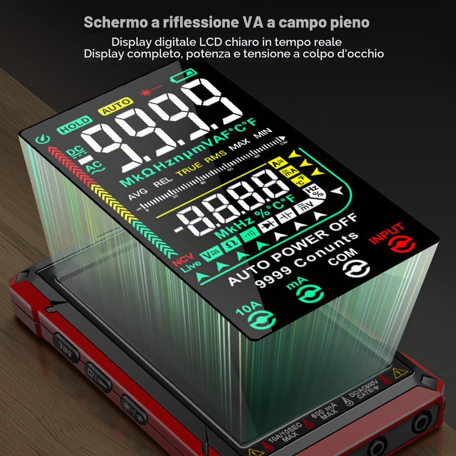 Multimetro Digitale, Smart Touch Schermo Grande, Ricaricabile, Tester Completamente Automatico Non Bruciante Ad Alta Precisione con Torce Luminose per Elettricisti, a Infrarossi