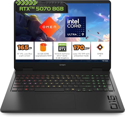 HP Omen, Intel Core Ultra 9 285H, 8GB RTX 5070, 32GB DDR5, 1TB SSD, 165Hz, 2k WUXGA, 3ms, 400 nits, 16''/40.6cm, Win11, M3...
