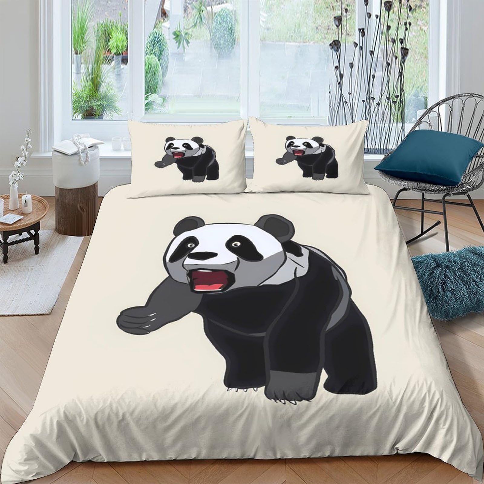 P5V6M1Q9 3D Printed Panda Cartoon Duvet Cover Microfiber Soft Breathable Animal Bedding Set with 2 Pillowcases for Bedroom Decor Single（135x200cm）