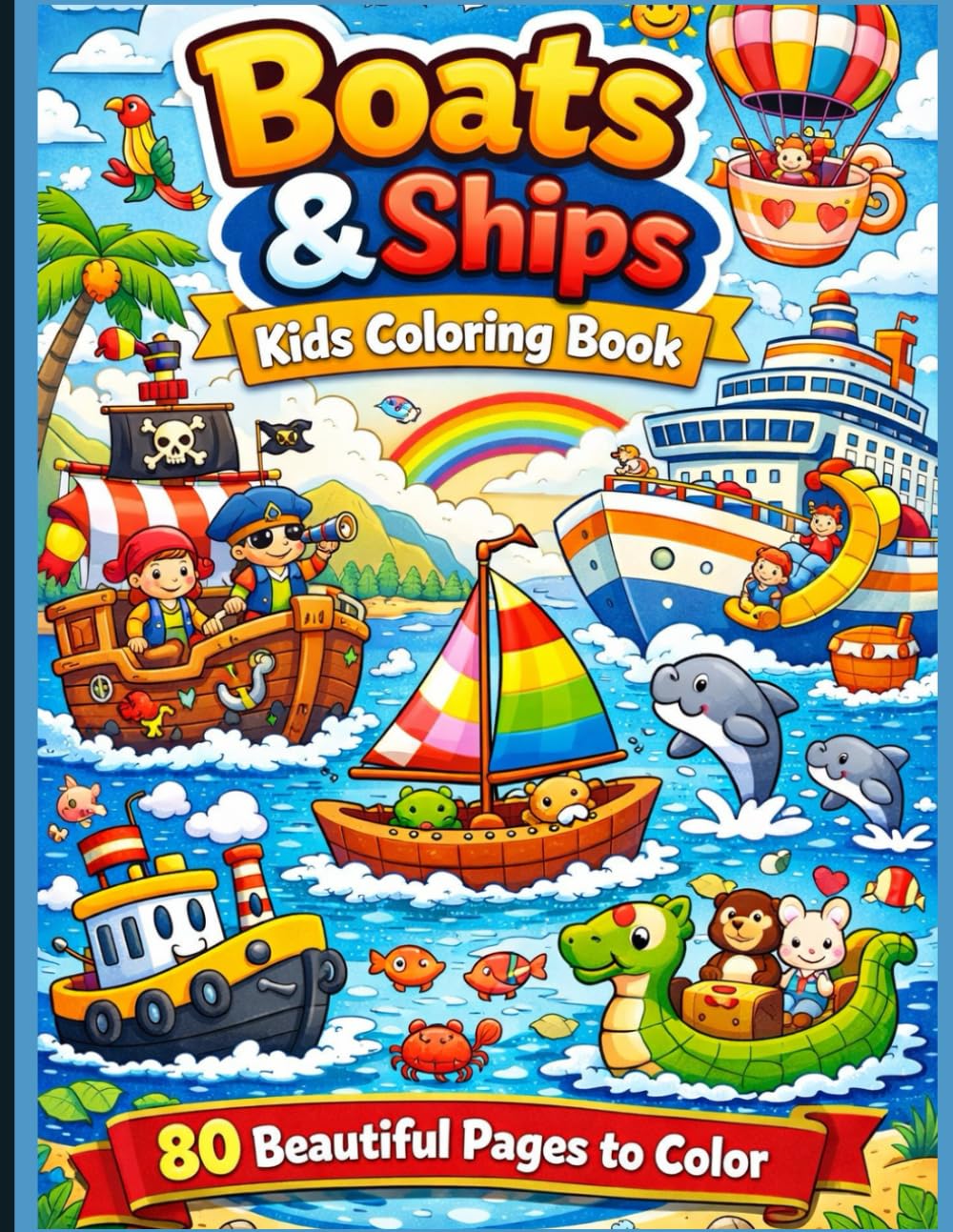 Boats & Ships: Kids Coloring Book: 80 Beautiful Pages to Color for Kids Ages 3–8 – Fun and Playful Boat Adventures!