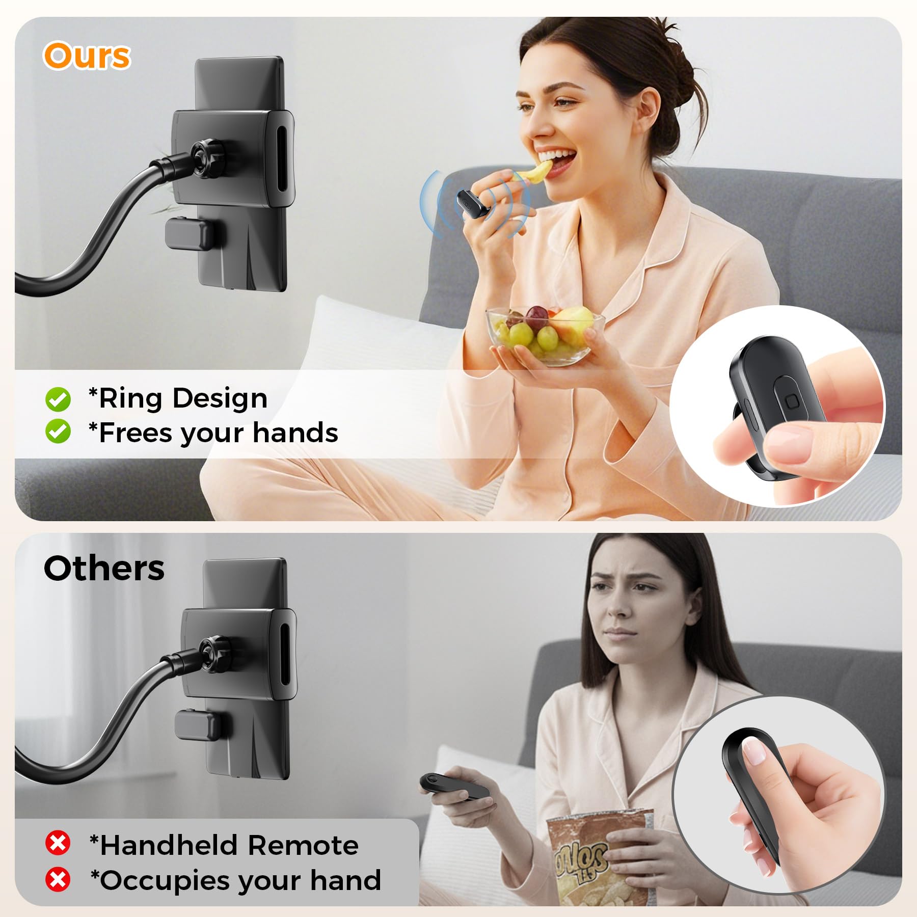 Locthal Supporto per Kindle con anello per girare pagine, supporto per tablet per leggere a letto con telecomando clicker scorrevole, supporto per eReader compatibile con Fire iPad iPhone