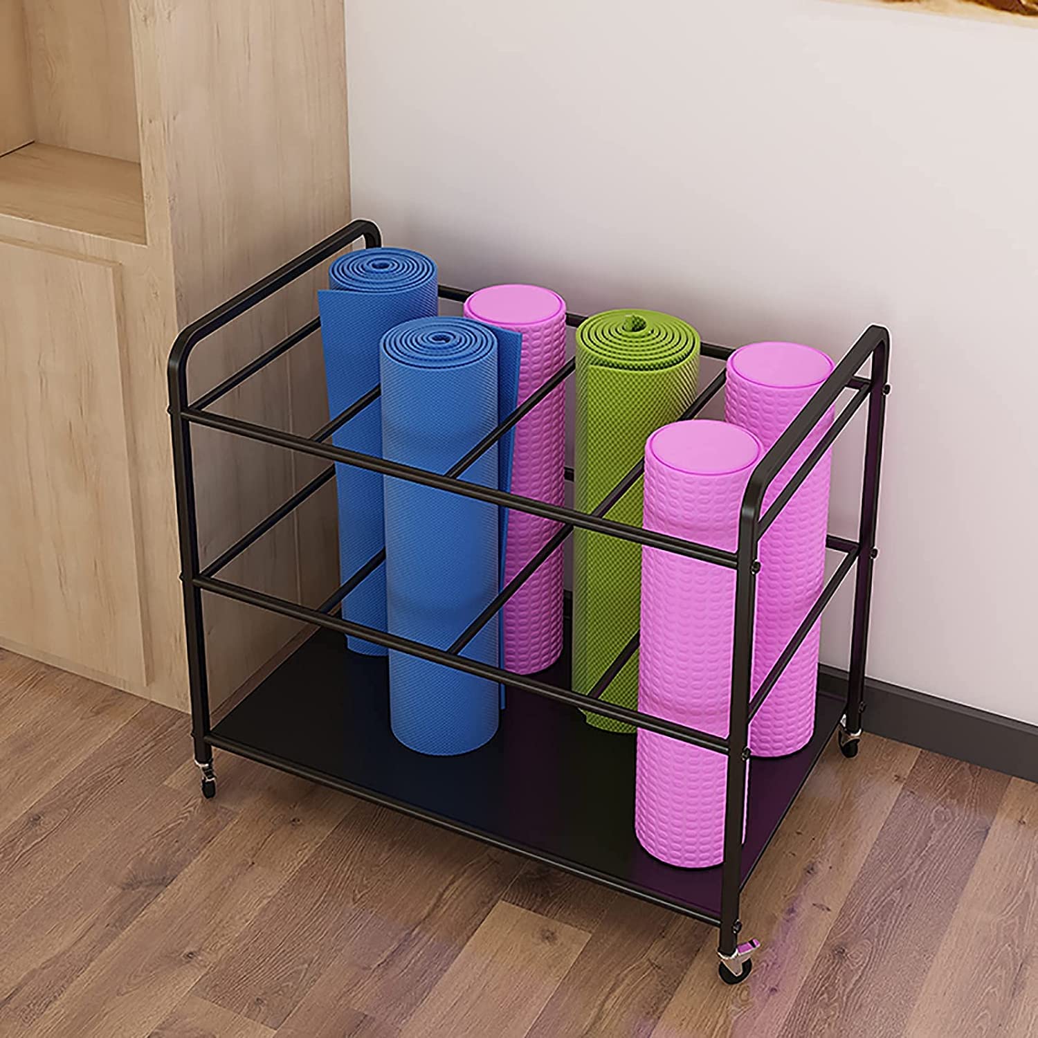 MNBCVT Yoga mat Organizer Floor Rack,Mobile Trolley with Wheels,Multifunctional Foam Roller and Towel Display Rack