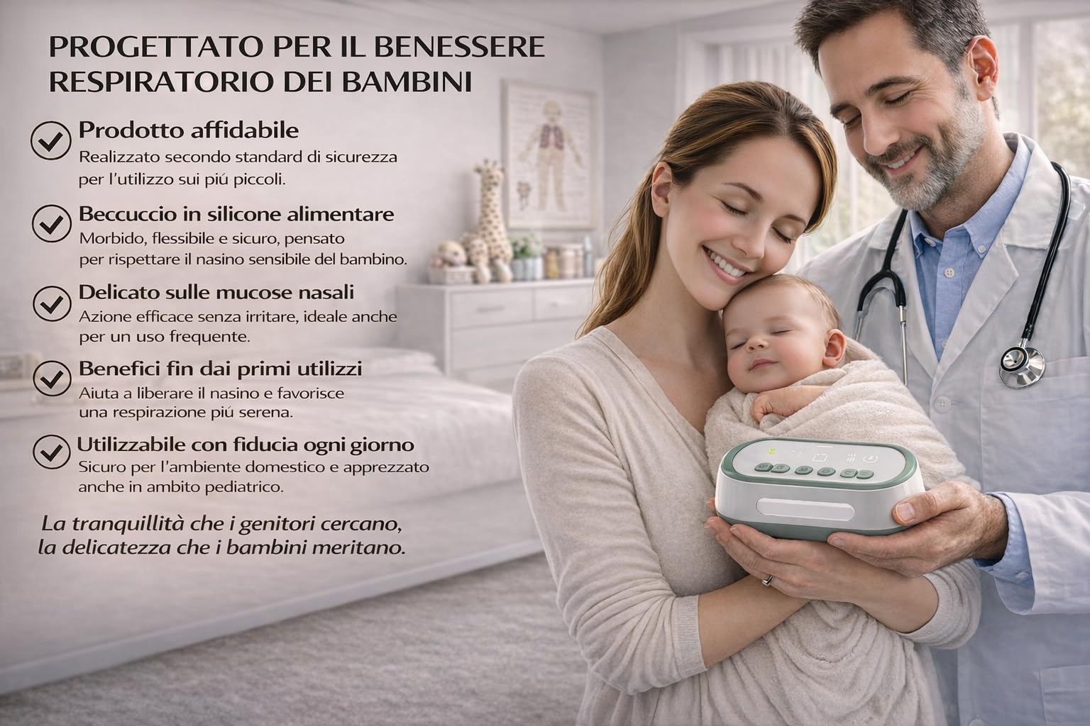 Aspiratore Nasale Elettrico NuvioTech, per Neonati e Bambini, ricaricabile, Funzione aspirazione pulsata, Display Digitale, Funzione Musicale e Luminosa, Include 50 Filtri e Accessori