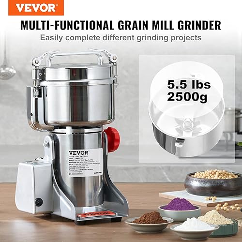 Miniatura 2 de VEVOR Molinillo eléctrico de molino de grano de 88.18 oz, molinillos comerciales de alta velocidad de 3750 W, máquina pulverizadora de acero