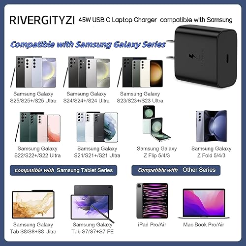 Miniatura 5 de Cargador rápido USB C de 45 W compatible con cargador Samsung con cable de carga tipo C de 6 pies compatible con Samsung Galaxy S25 UltraS25+S25S24