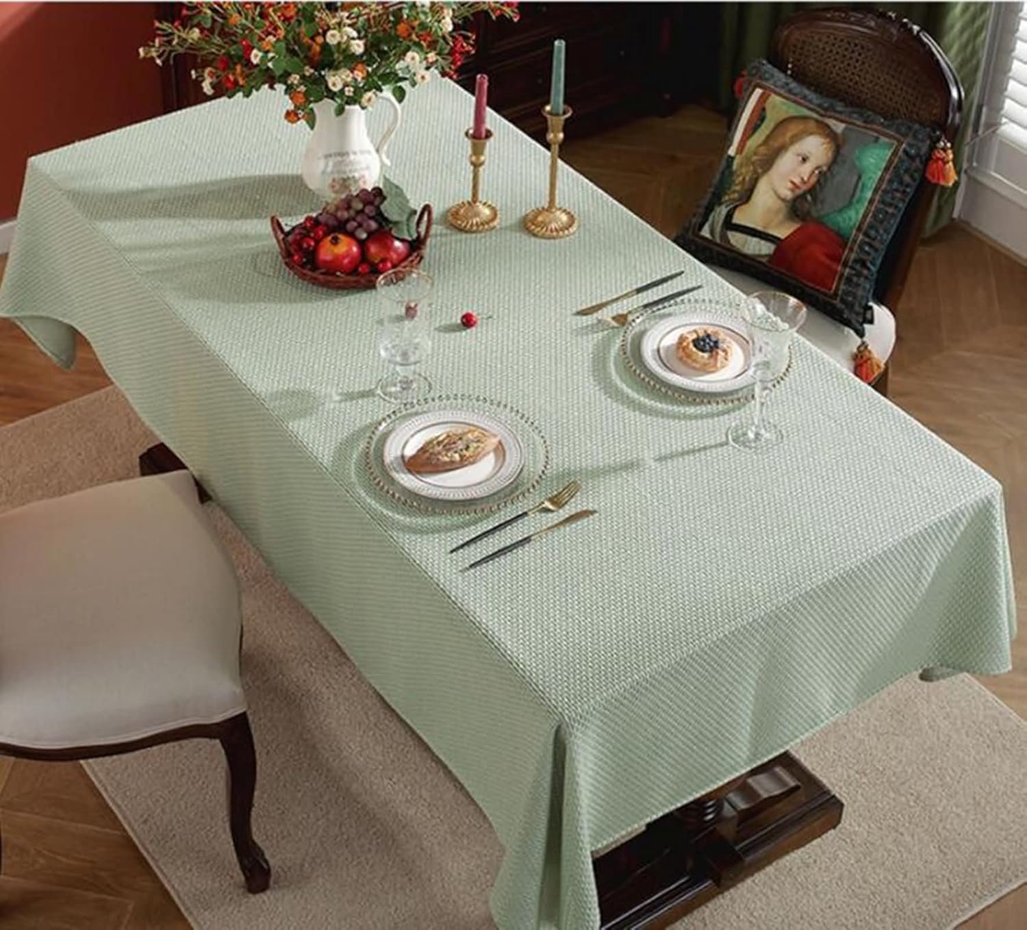 Cloth Tablecloth for Square Table 43 W x 43 L,Bedside Table Covers Light Green Solid Color Cotton Linen Living Room Table Cloth