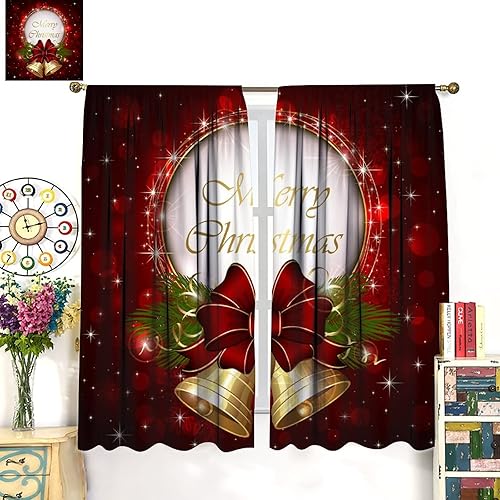 Miniatura 3 de Cortina opaca de Navidad para ventana, campanas de Navidad, festivales, decoración de atmósfera, cortina para sala de estar, habitación de los