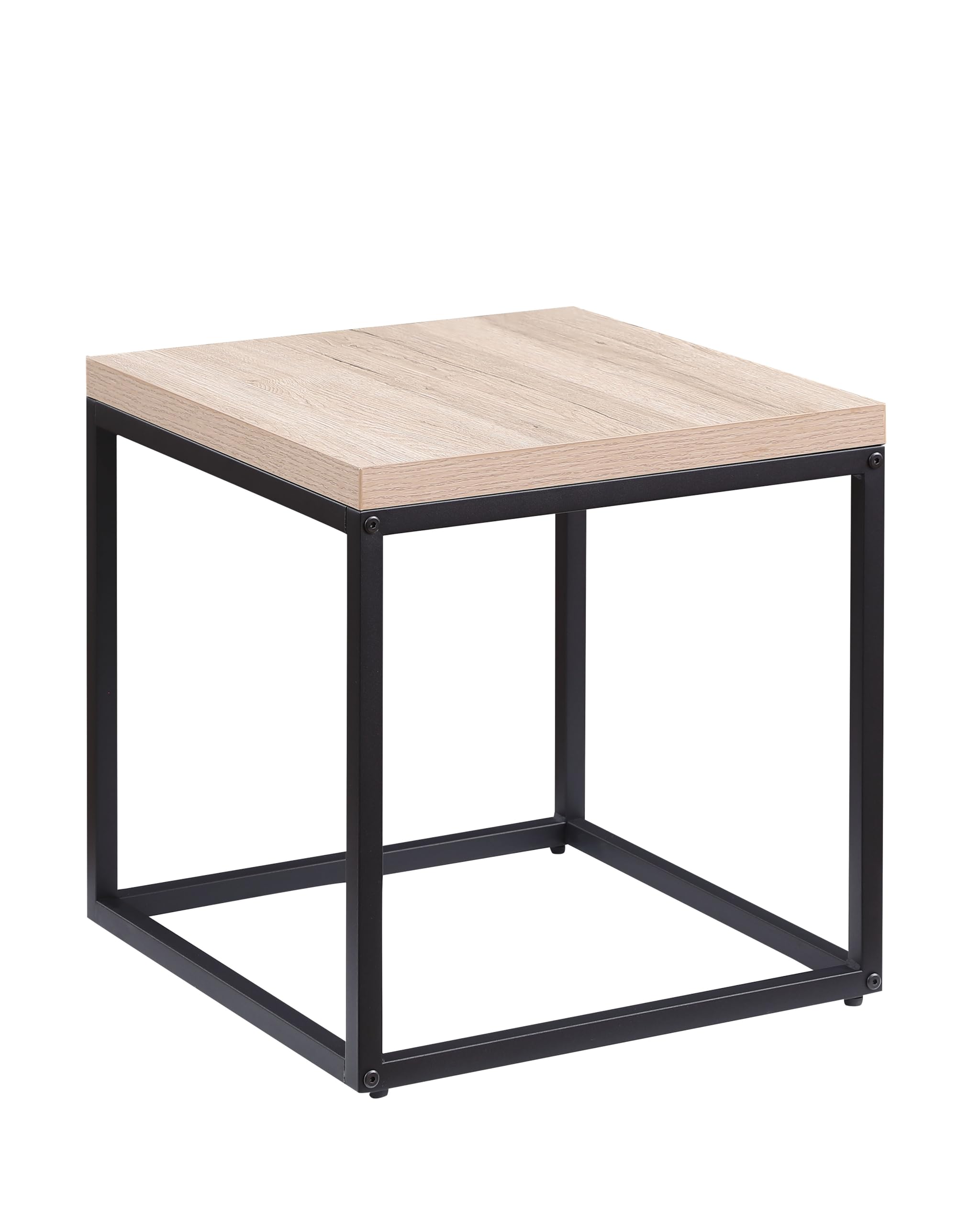 Kavonty End Table Side Table，Square Wood and Metal Nightstand，Storage Small End Table， for Living Room Bedroom, Natural Oak
