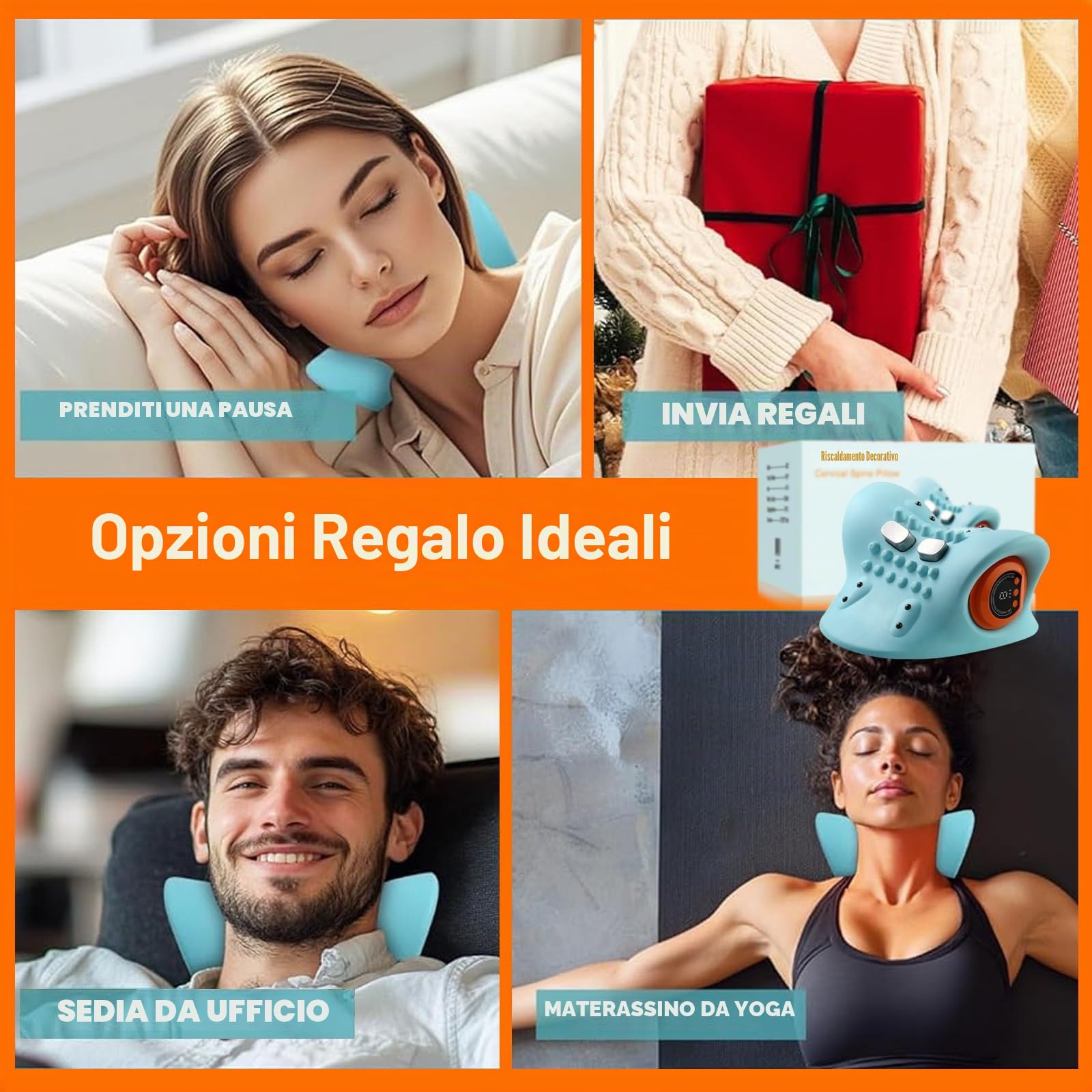 Massaggiatore Cervicale, Massaggiatore 3 in 1 per Il Collo, Cuscino Massaggiante Cervicale con 3 Modalità, 6 Livelli di Forza, Massaggio Profondo e Rilassamento