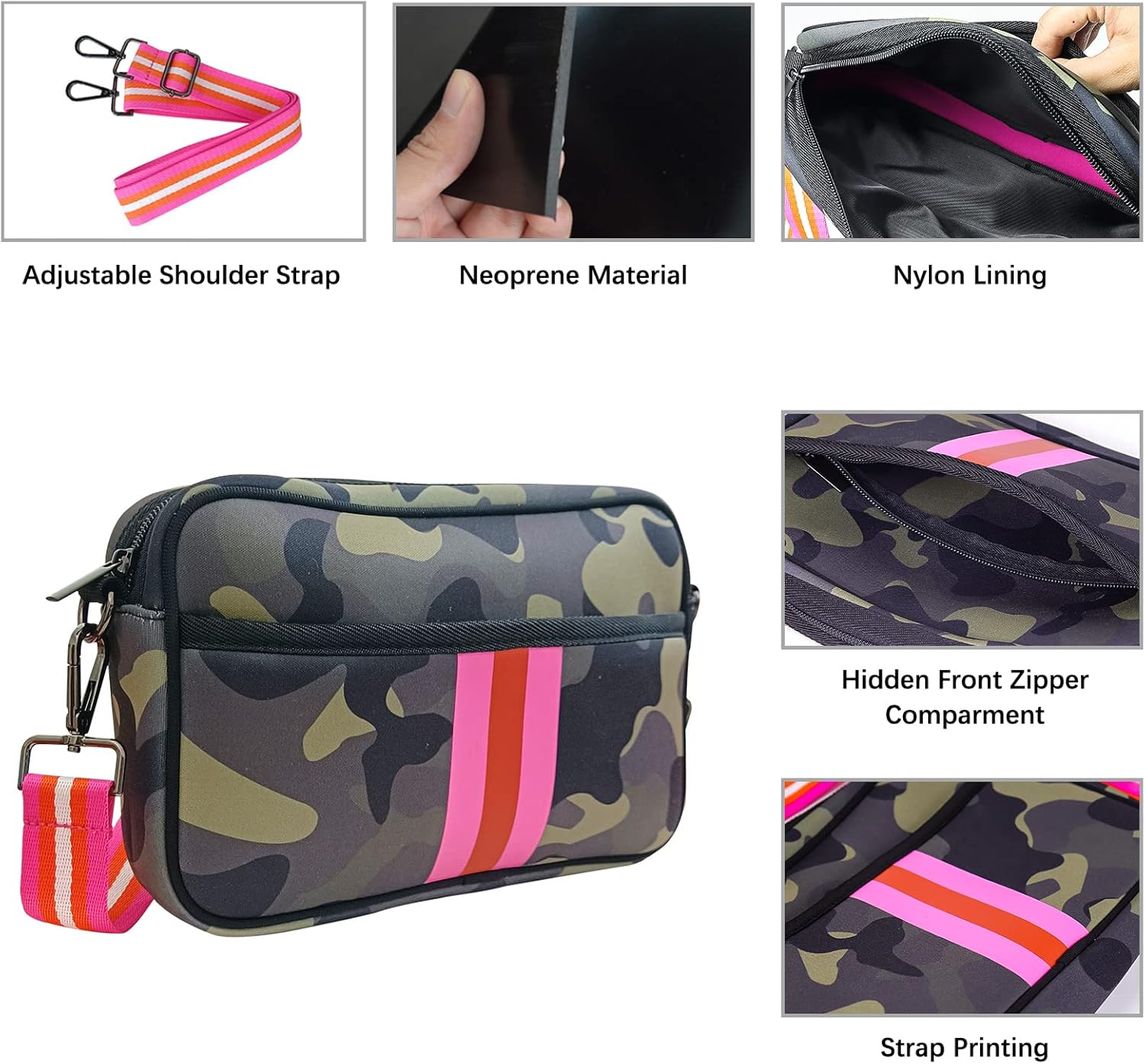 Checkered Crossbody Bum Bags for Women Nylon Checkered Purse Fanny Packs Sling Cross Body Bag with Adjustable Strap