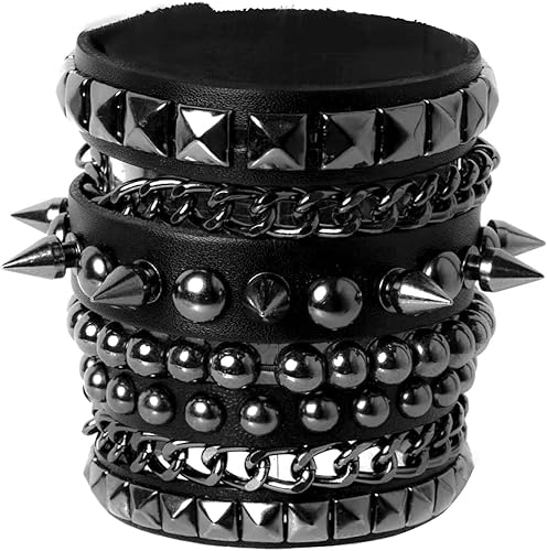 Eigso Pulseras de cuero punk rock para hombres y mujeres, estilo retro, vintage, cadena de los años 80, para hombre y mujer