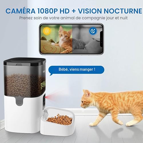 Balimo Distributeur Croquettes Chat Automatique avec 1080P Caméra 2.4G WiFi Distributeur Croquettes Chat et Chien avec APP Vidéo Audio Vision 4L Enregistrement Vocal 10s Gamelle Automatique - 3