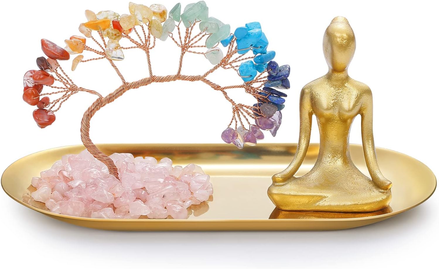INNOLITES Yoga Meditation Decor, Zen Spiritual Decor, 7 Chakra Crystal Tree and Yoga Statues, for Home Living Room Office Shelf Decor Yoga Gifts for Women