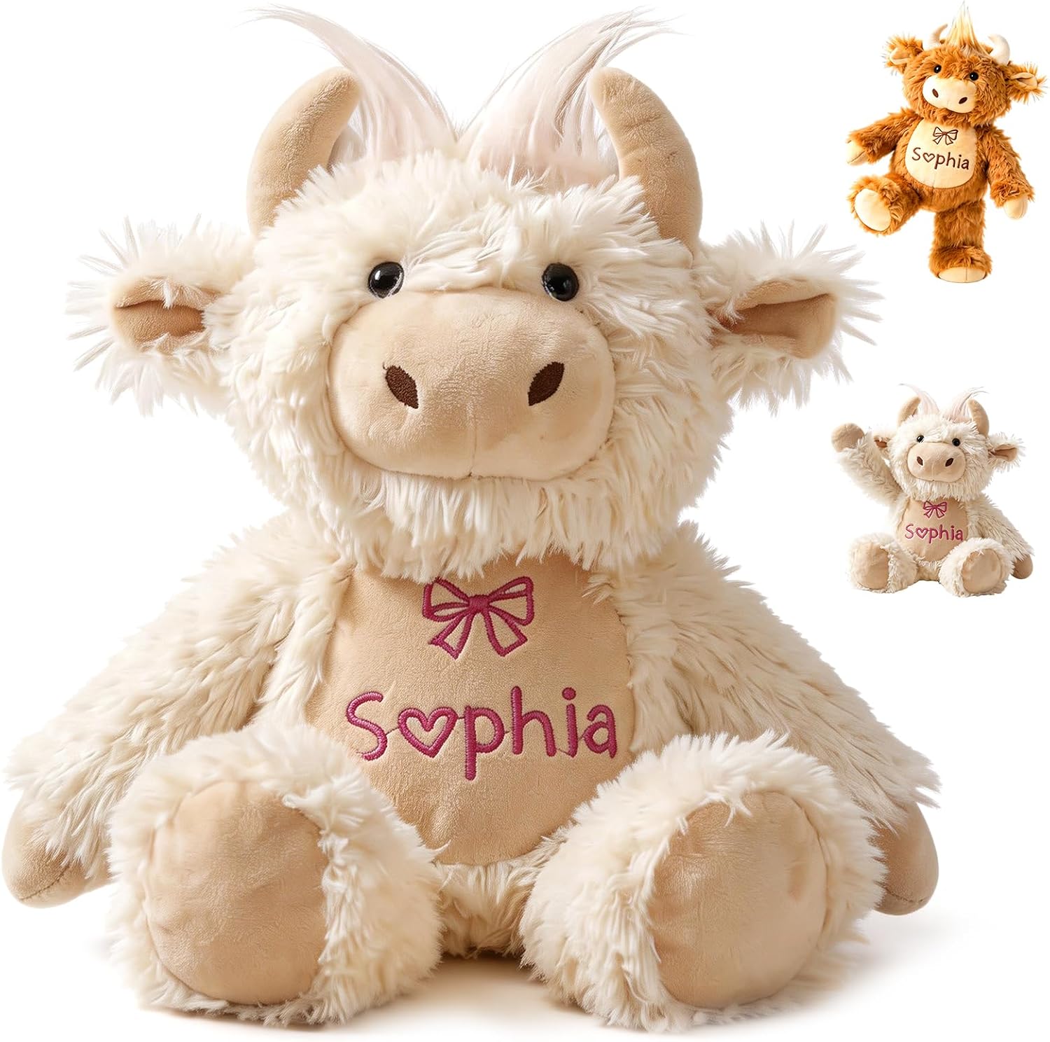 Personalized Plush Highland Cow with Embroidered Name, Custom Highland Cow Stuffed Animal, Personalized Baby Girl Toys, 1-14 Year Old Girls Birthday Gifts for Baby Boys Girls Toddlers Newborn
