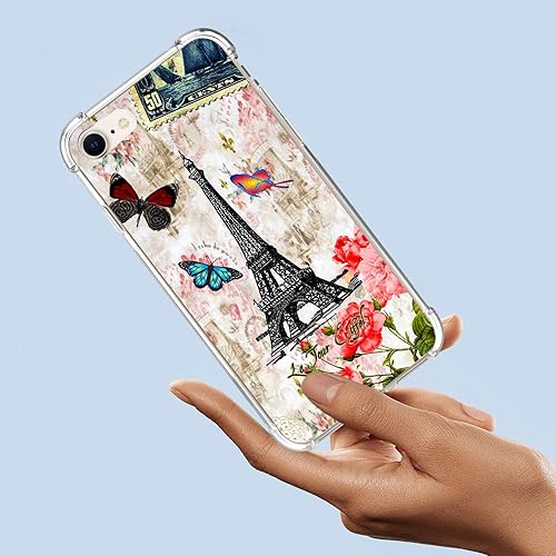 Miniatura 2 de Beaucov Funda para iPhone SE de 3 generación 2022, Torre de París Mariposa, protección contra caídas, a prueba de golpes, TPU de cuerpo completo,