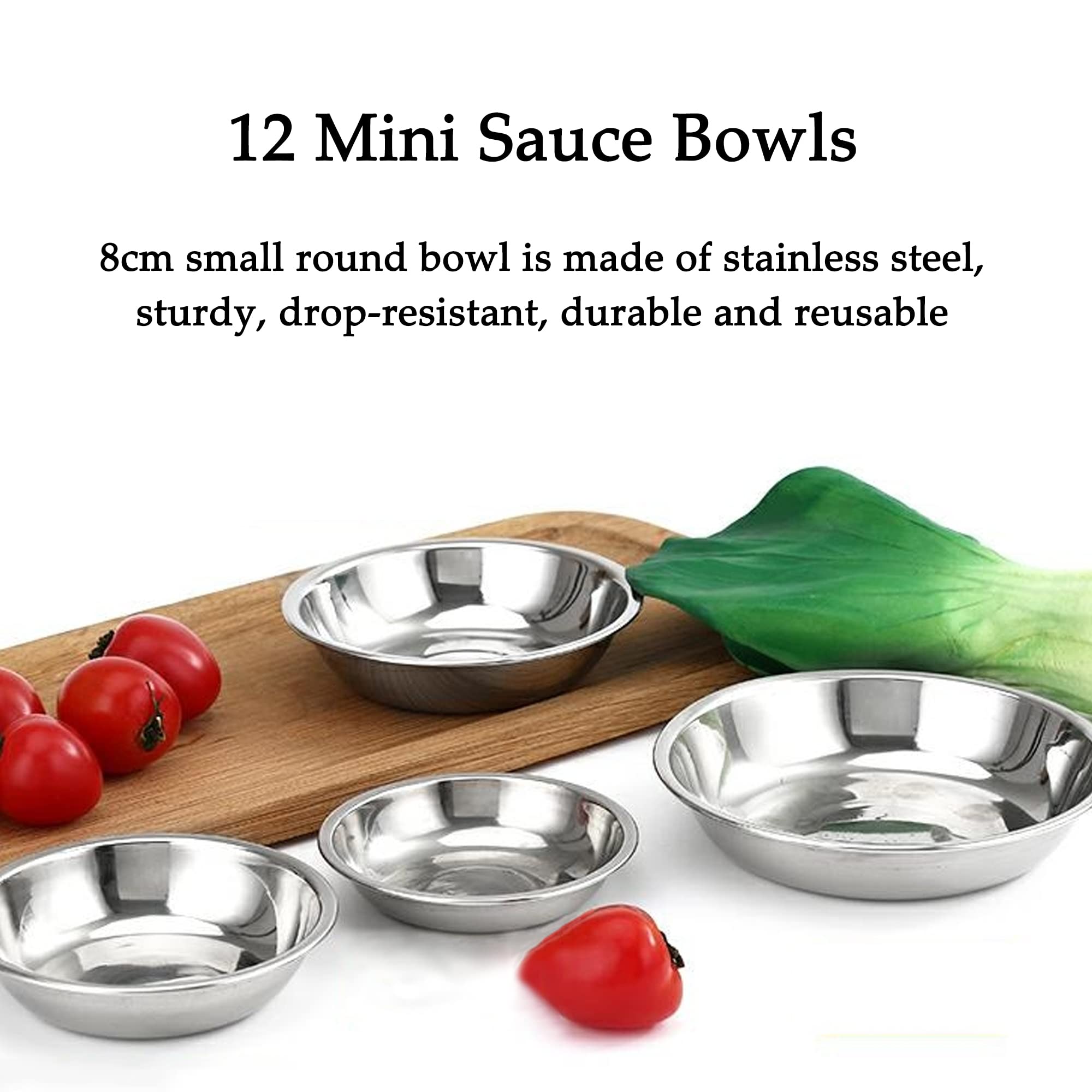 KGDUYC Mini Ciotole da Snack - Set 8 Pezzi 8 cm in Acciaio Inox per Salsa, Sushi, Condimenti e Snack - Rotonde e Piccole