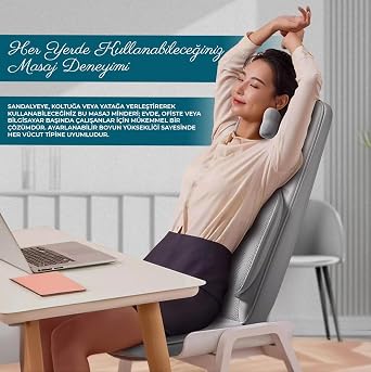 Masaj Koltuğu Minderi Isıtmalı, Titreşimli, Sırt, Bel ve Omuz Ofis Masaj Cihazı Ovma Yoğurma Shiatsu 3D
