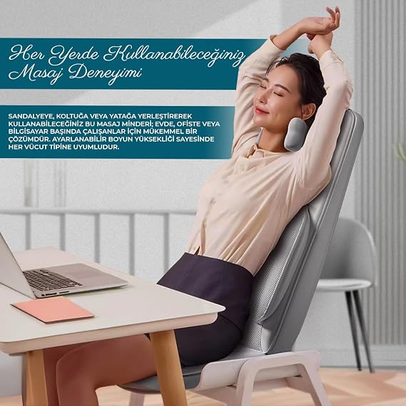 Masaj Koltuğu Minderi Isıtmalı, Titreşimli, Sırt, Bel ve Omuz Ofis Masaj Cihazı Ovma Yoğurma Shiatsu 3D