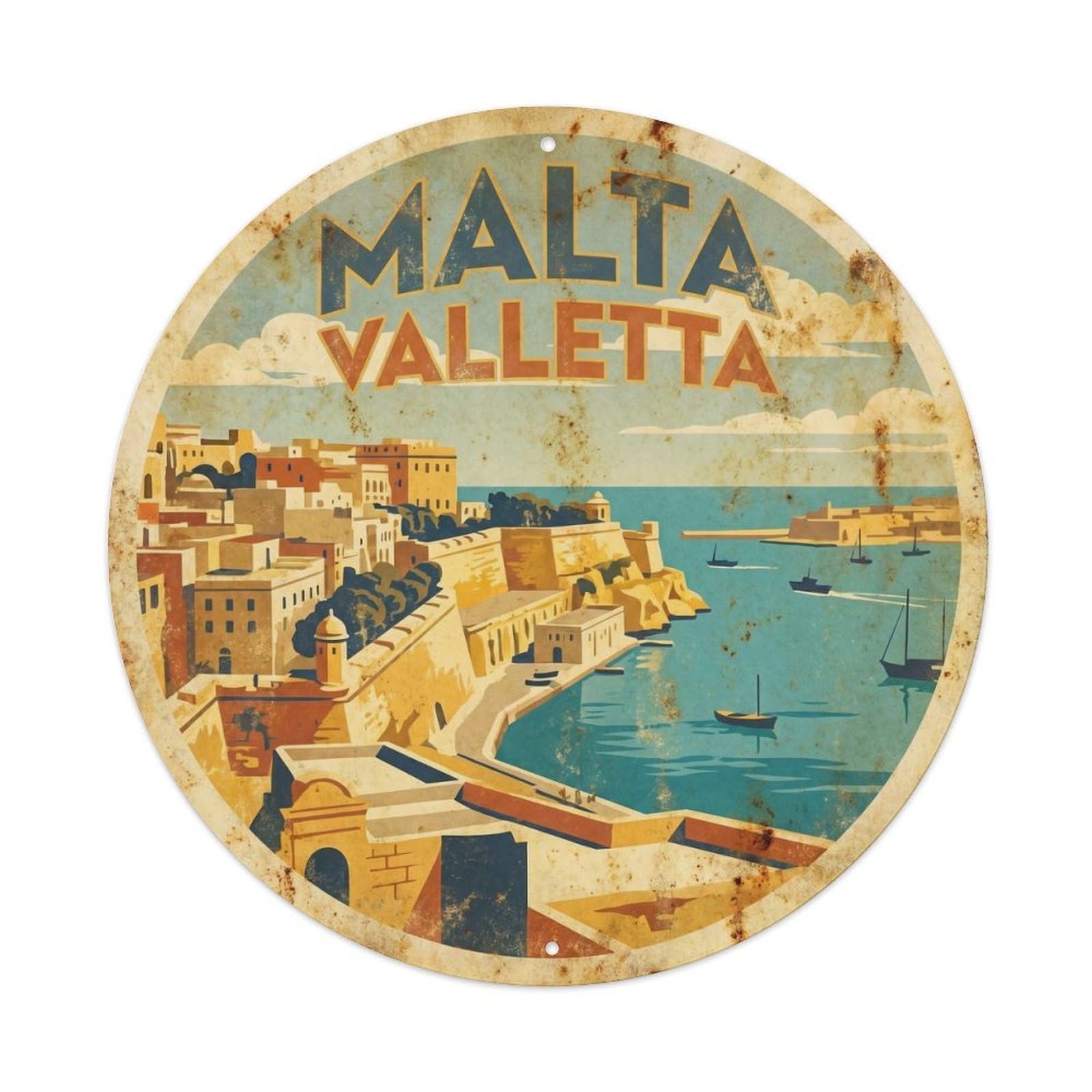 Malta Valletta Mediterranean Island WPA Travel Metal Tin Sign
