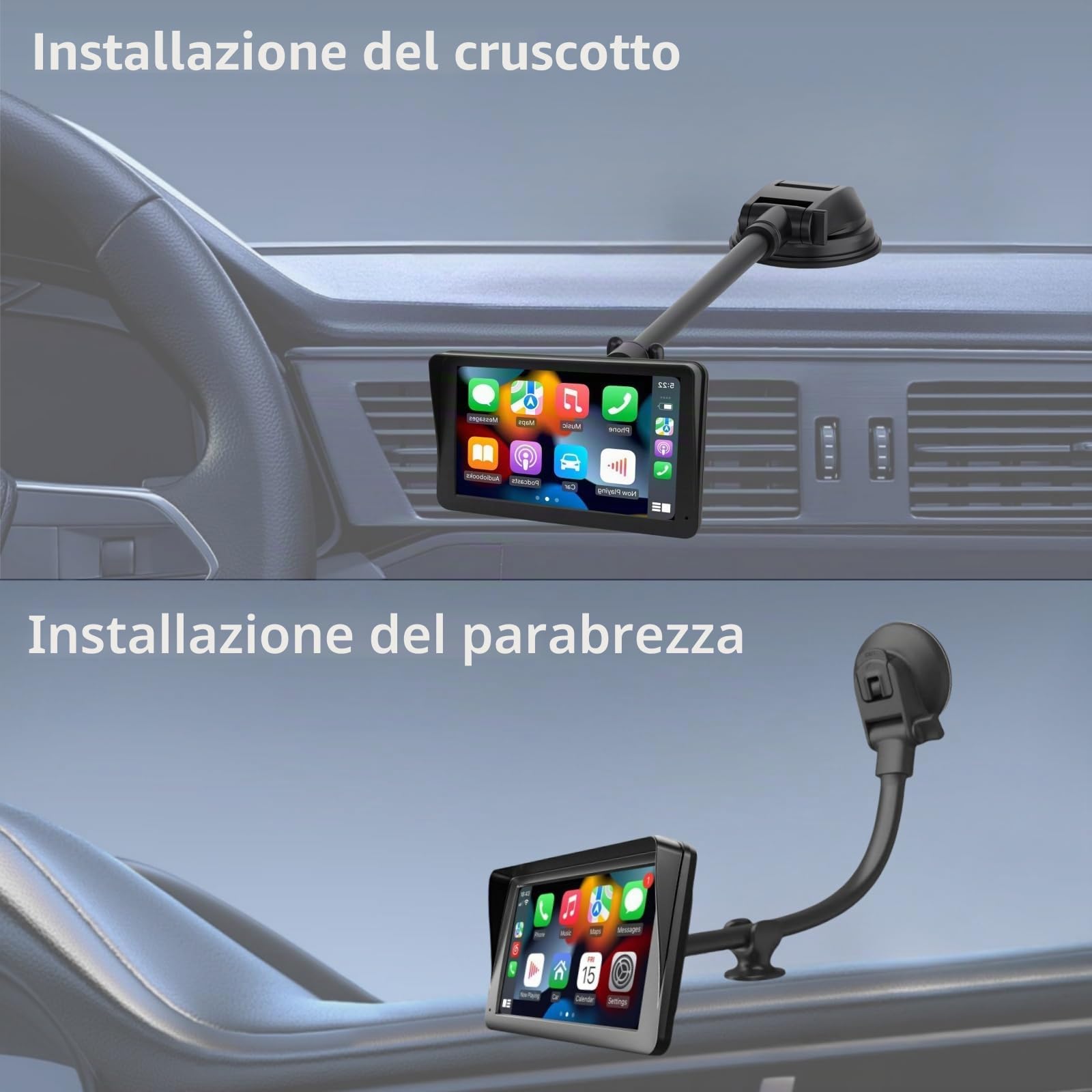 Supporto a Ventosa per Schermo Carplay con Braccio Lungo 11,8", Braccio in Lega di Alluminio Regolabile a 360°, Robusto Supporto per Parabrezza e Cruscotto con 78 mm Disco Adesivo Resistente