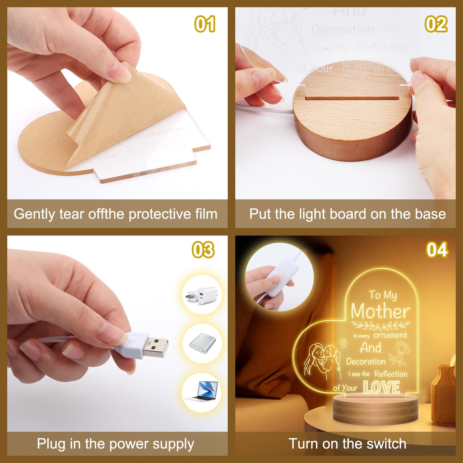 Lampada notturna con illusione 3D, regalo di compleanno per la mamma, con parole toccanti, regalo di compleanno per la mamma, regalo per la mamma da parte di figlia, figlio, idea regalo per mamma,