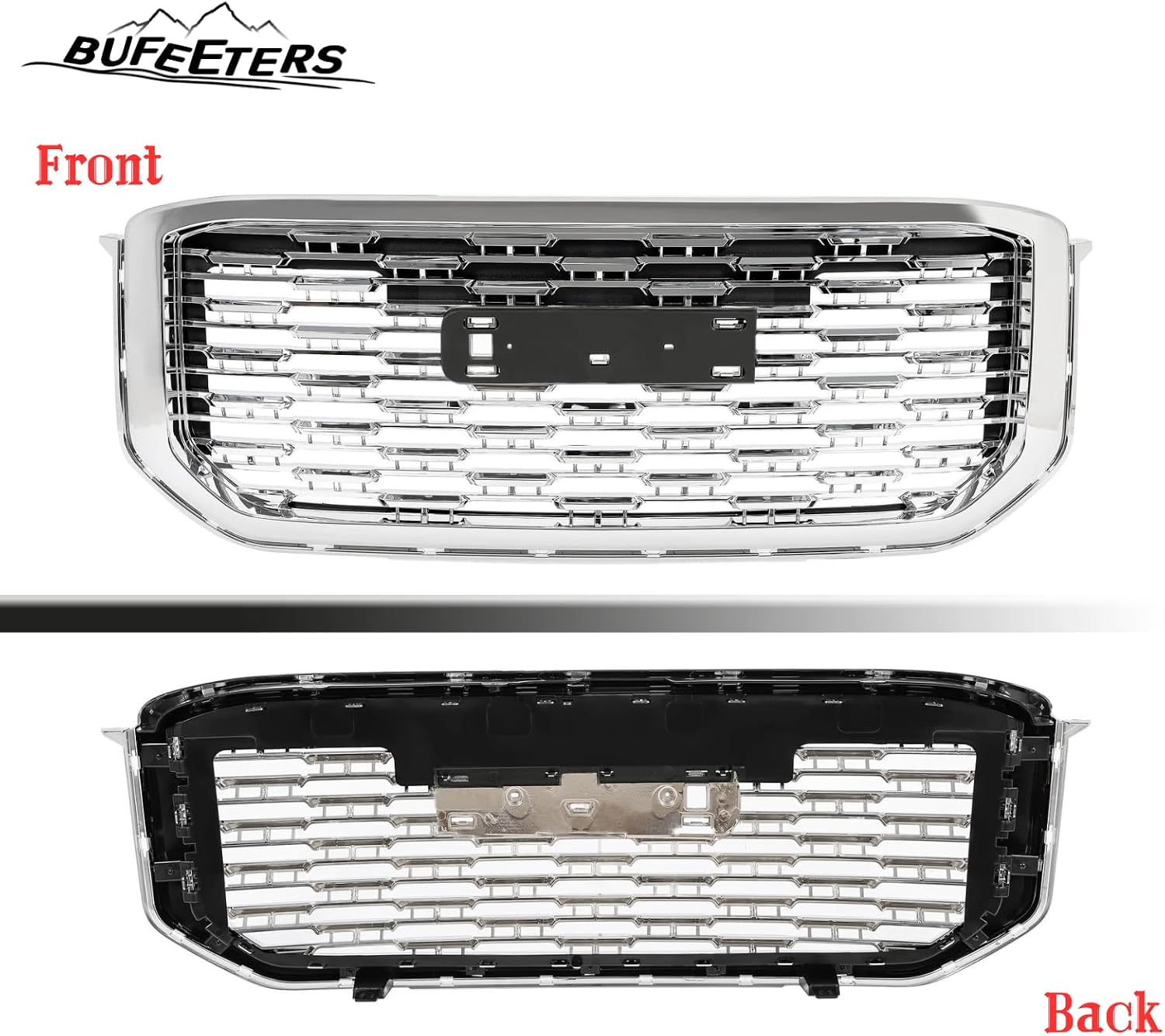 Front Upper Grille Mesh Grill Fit For 2015 2016 2017 2018 2019 2020 GMC Yukon/Yukon XL,Denali Style,Chrome&Silver