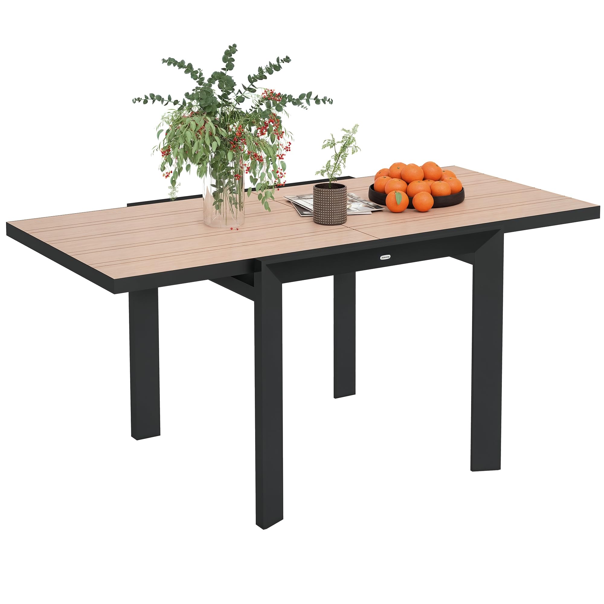 Outsunny Ausziehbarer Gartentisch 80/160x80 cm, Naturholzoptik, wetterfest